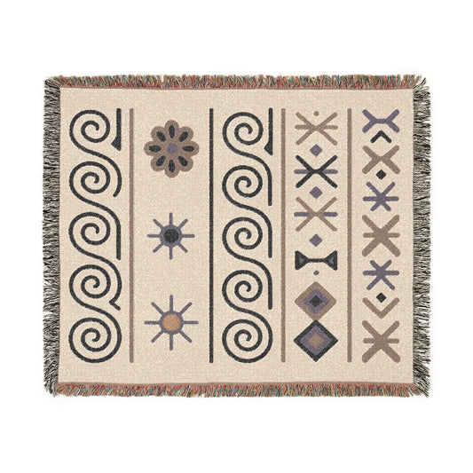 Copy of Cream, Charcoal & Taupe Boho Sun and Geometric Woven Throw Blanket - Illyrian Weave