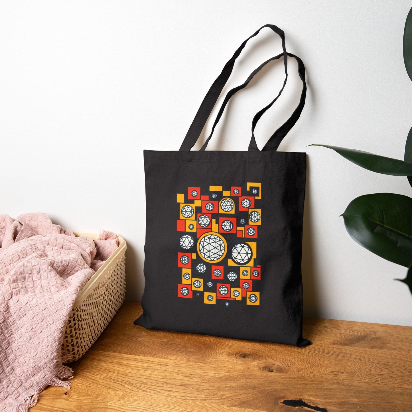 Colorful Geometric Cotton Canvas Tote Bag, Eco-Friendly Shopping Bag