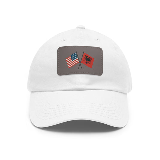 Patriotic Hat with Leather Patch - USA Albania Flag Cap, Perfect Gift for Dads, Summer BBQs, Outdoor Adventures, Casual Wear
