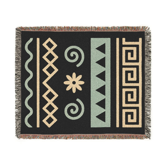 Taupe and Cream Boho Spiral Harmony Woven Throw Blanket - Illyrian Weave