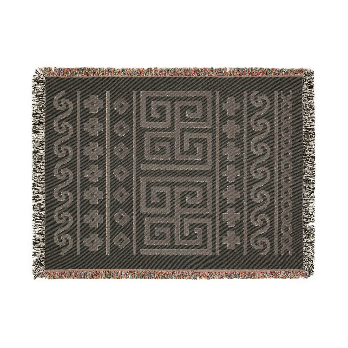 Illyrian Weave - Boho Labyrinth Waves Woven Throw Blanket in Charcoal & Sand