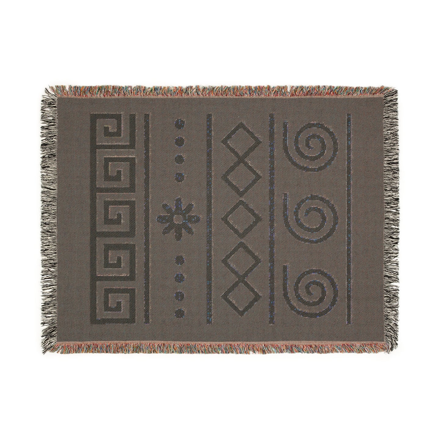 Illyrian Weave - Boho Golden Spiral Woven Throw Blanket in Ochre & Deep Blue