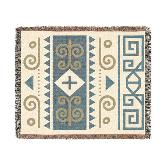 Azure Sky & Sand Tribal Woven Throw Blanket - Illyrian Wave
