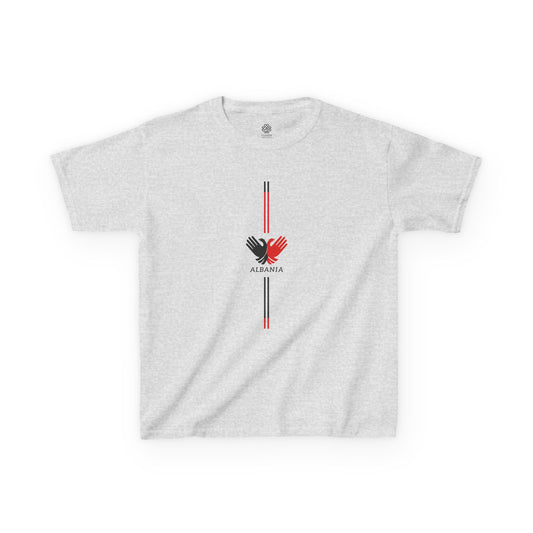 Albanian Kids T-Shirt - Hand Eagle Symbol with Stripes | Heritage Pride Tee Fun - Shqipe