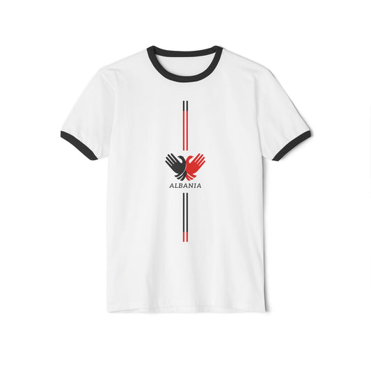 Unisex Cotton Ringer T-Shirt with Albania Design | Casual Wear, Travel Shirt, Gift for Expats, Cultural Pride Tee, Summer Apparel