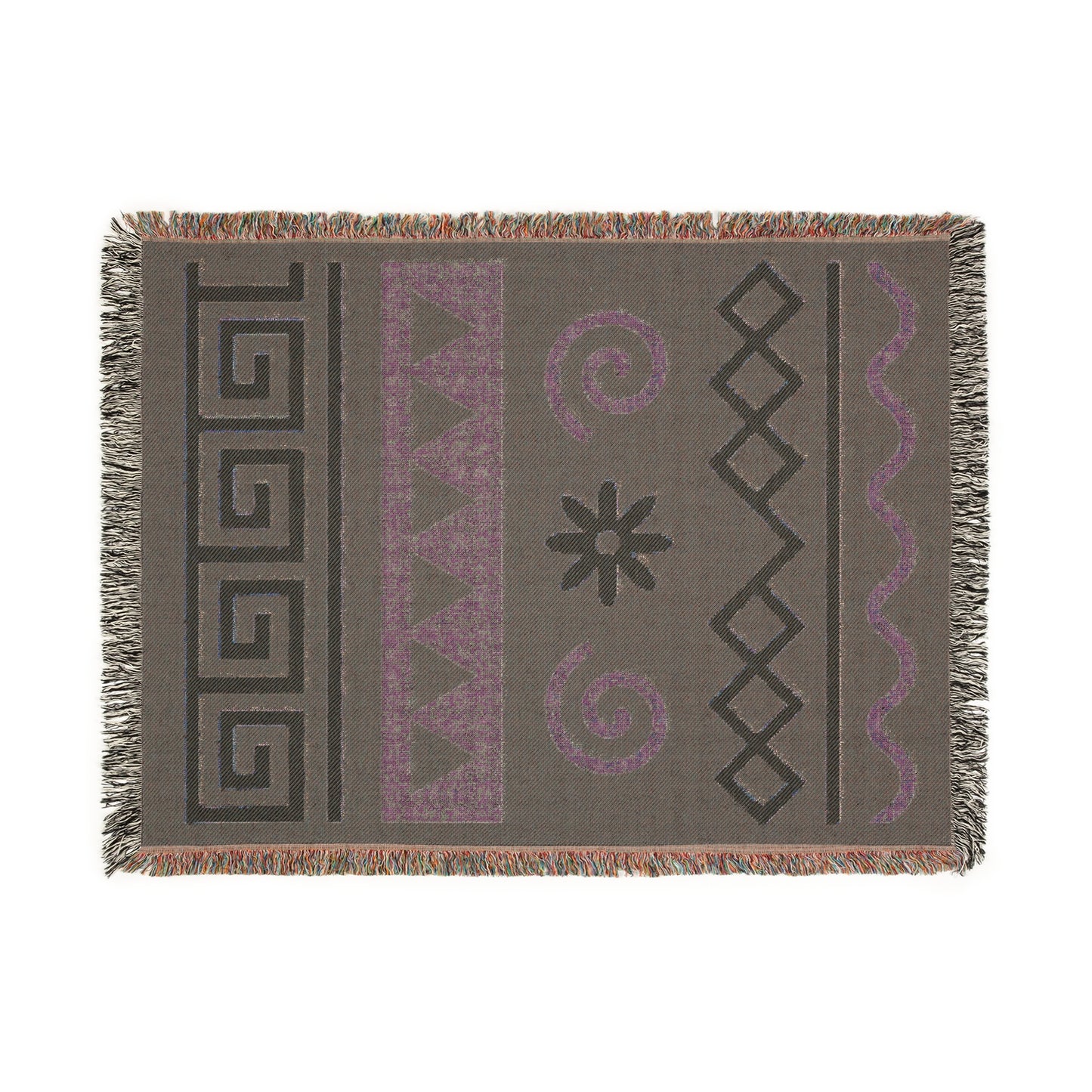 Sage Green & Soft Gold Boho Tribal Harmony Woven Throw Blanket - Illyrian Weave