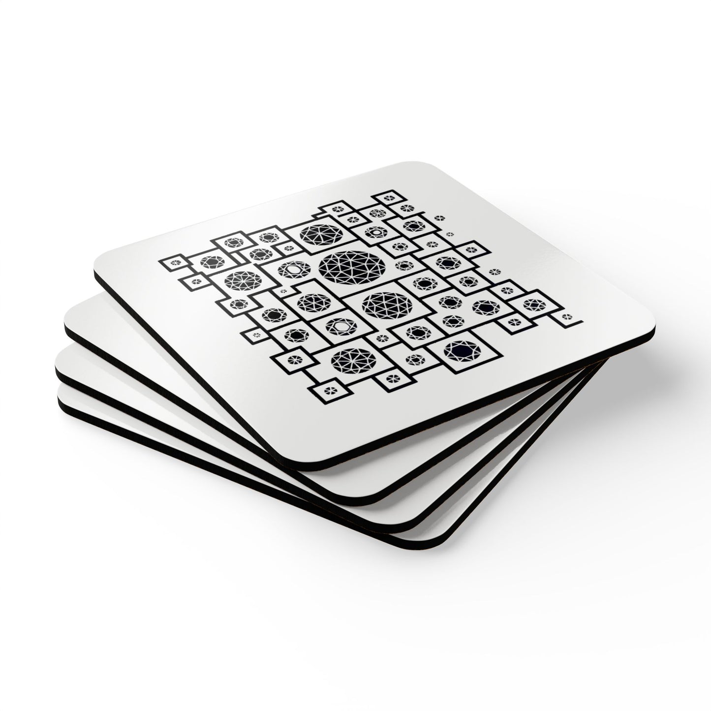 Geometric Heritage Coaster Set, Inspired by Plish-shaped domes of National Library of Kosovo - Black and White