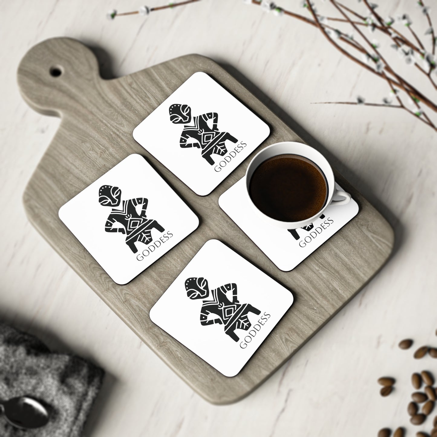 Illyrian Goddess Square Coasters, Ancient Kosovo Symbol, Unique Boho Decor, Drink Coasters for Home