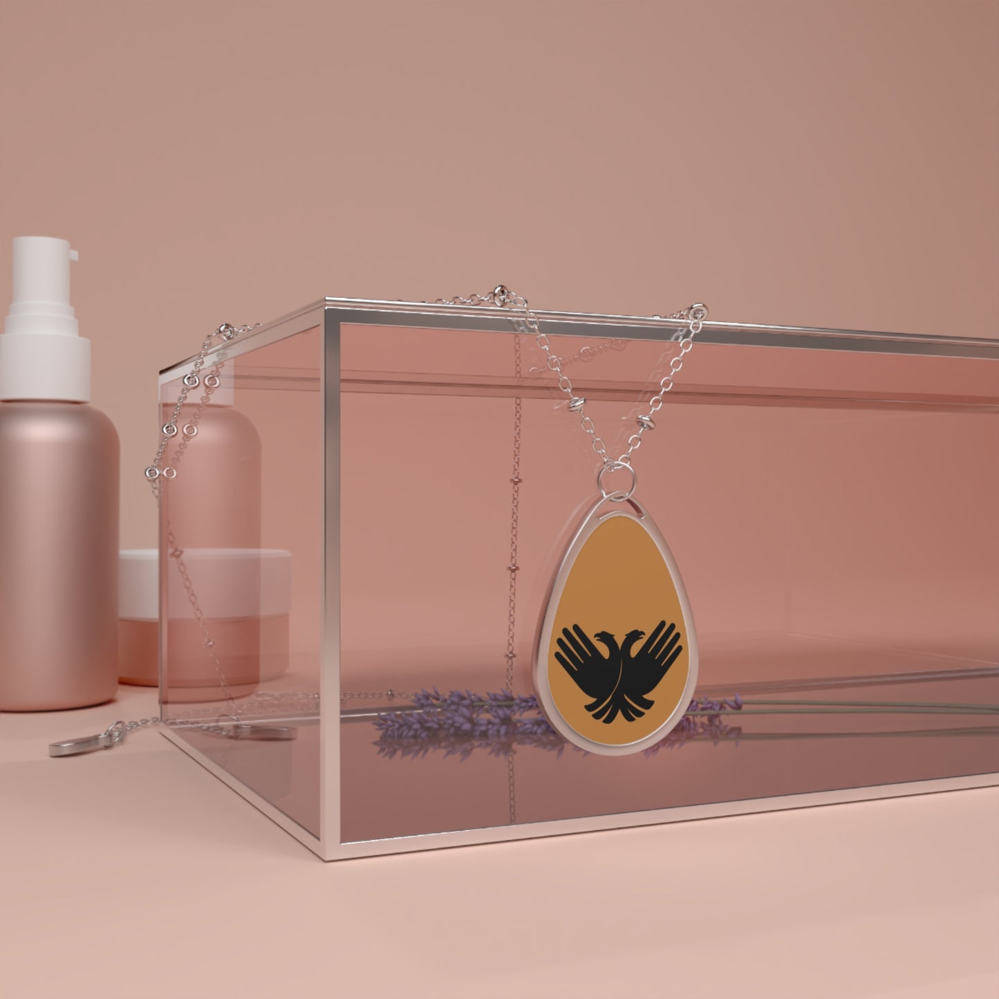 Oval Necklace, Light brown, Albanian Heritage Pendant Jewelry Gift, Patriotic Necklace, Eagle Gesture