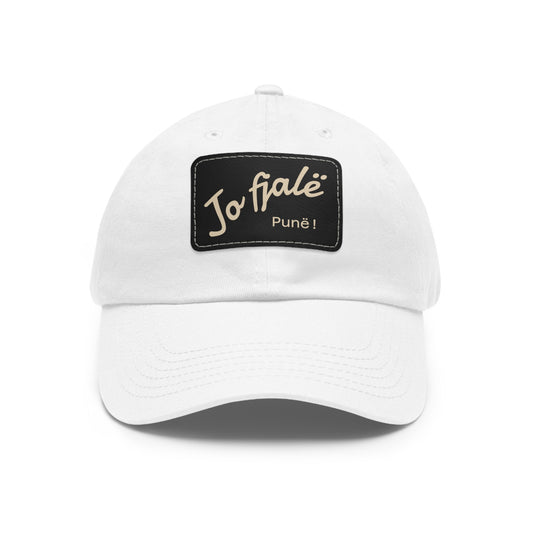 Albanian Dad Hat with Leather Patch (Rectangle) - Father's Day - Shqip - "Jo fjalë - punë."