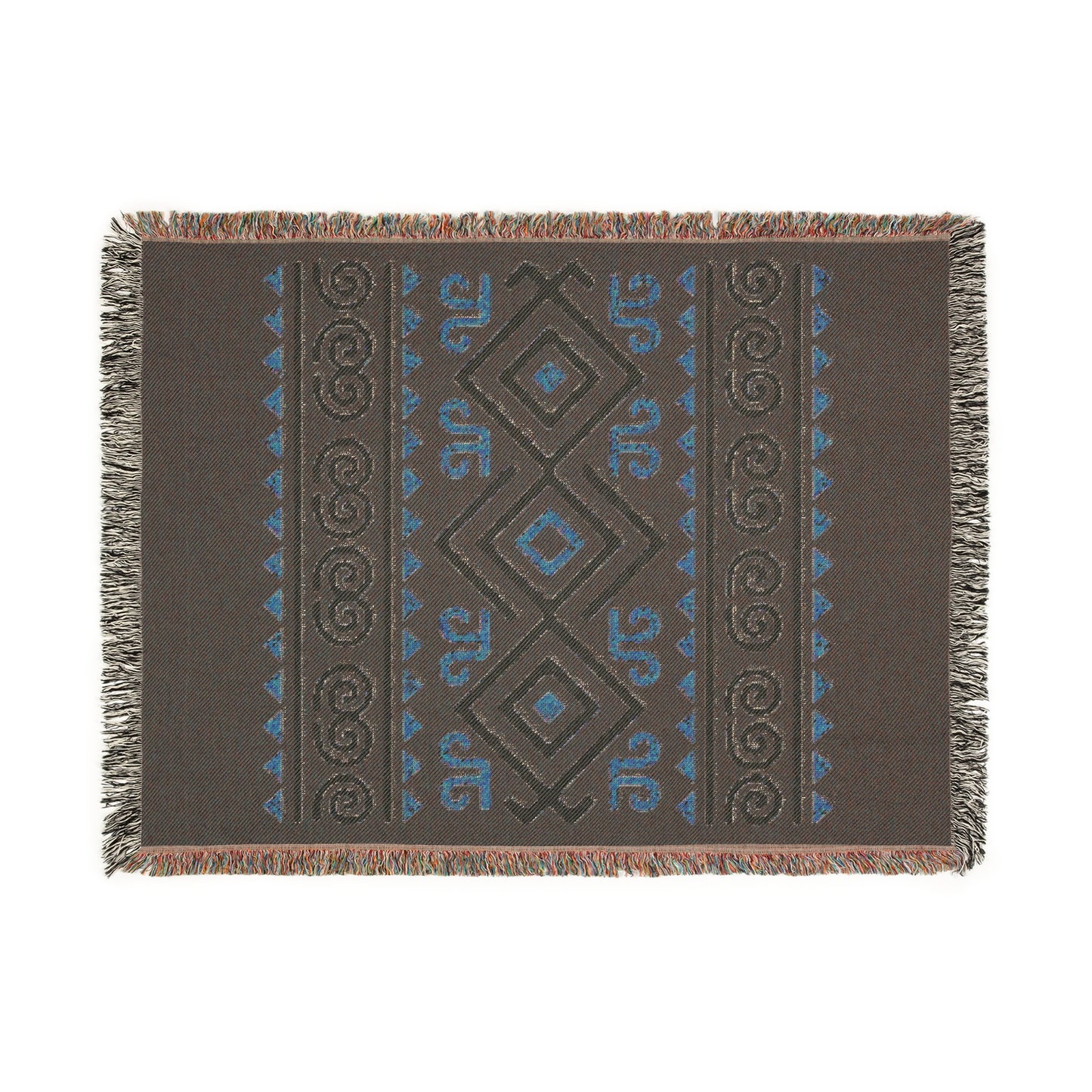 Black, Gold & Cream Boho Tribal Diamond Woven Throw Blanket - Illyrian Weave