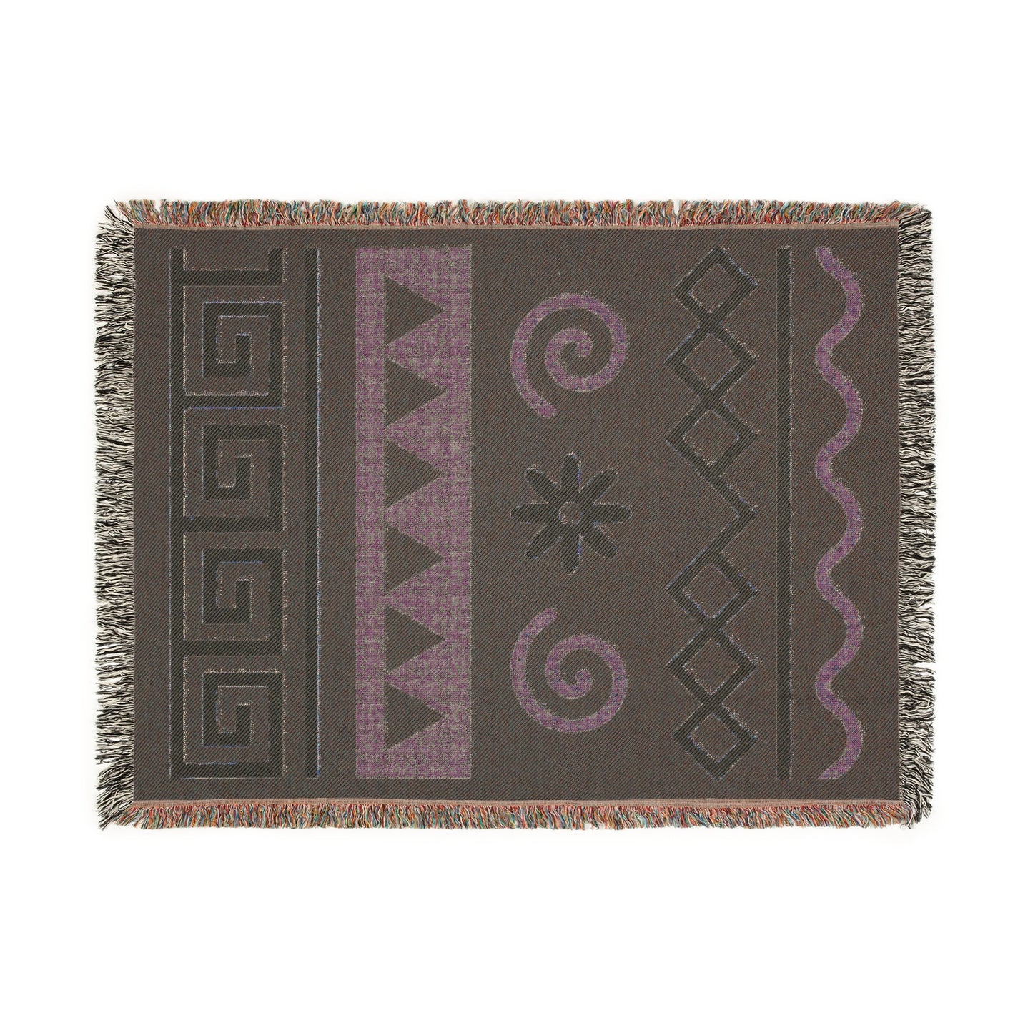 Taupe and Cream Boho Spiral Harmony Woven Throw Blanket - Illyrian Weave