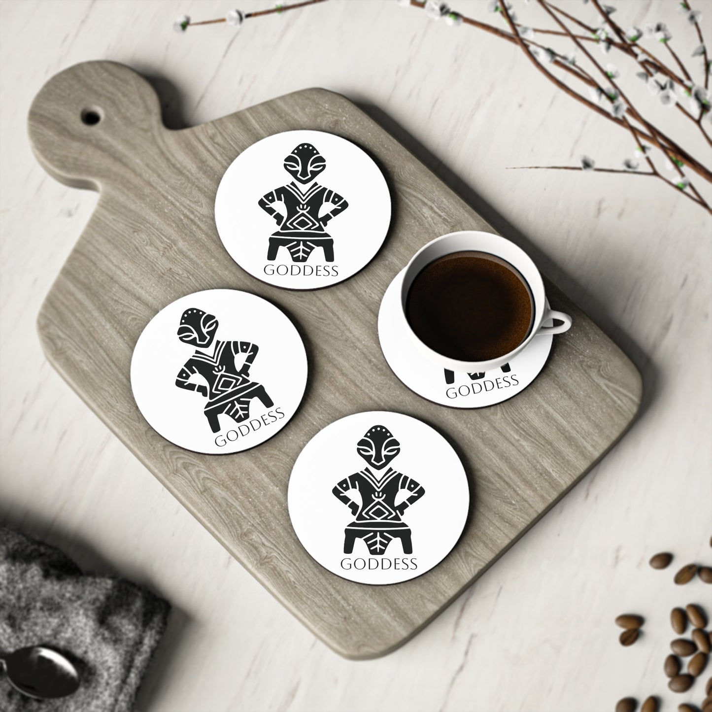 Illyrian Goddess Round Coasters,  Ancient Kosovo Symbol, Unique Boho Decor, Drink Coasters for Home