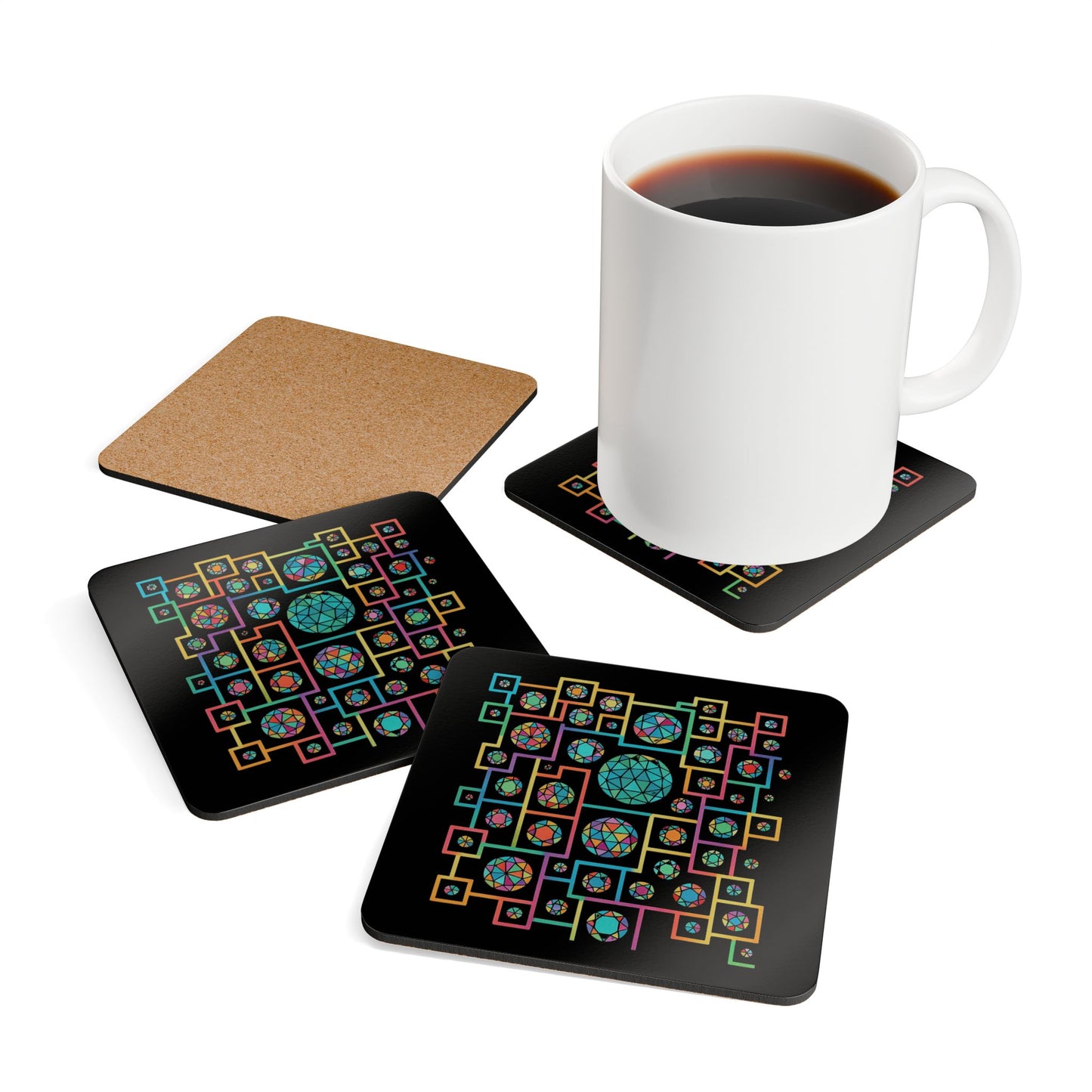 Geometric Heritage Coaster Set, Inspired by Plish-shaped domes of National Library of Kosovo - Black Edition