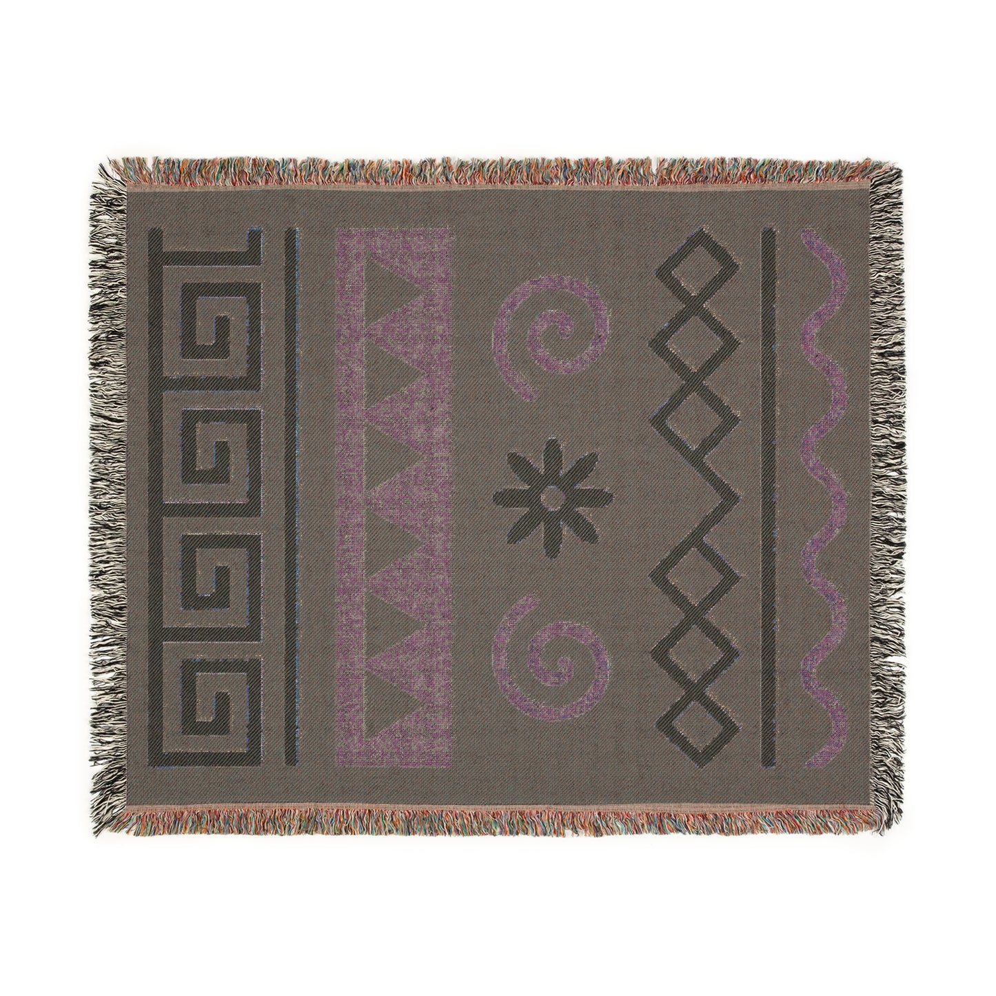 Sage Green & Soft Gold Boho Tribal Harmony Woven Throw Blanket - Illyrian Weave