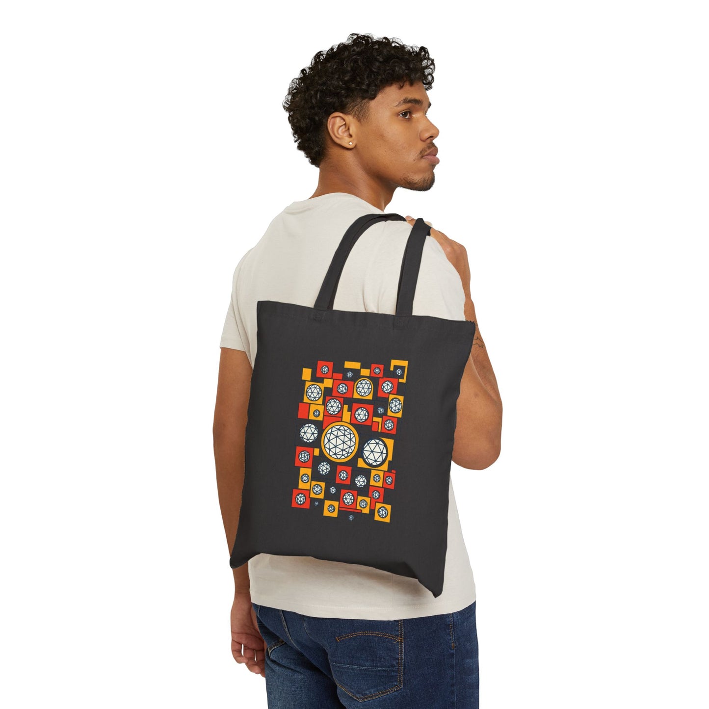Colorful Geometric Cotton Canvas Tote Bag, Eco-Friendly Shopping Bag