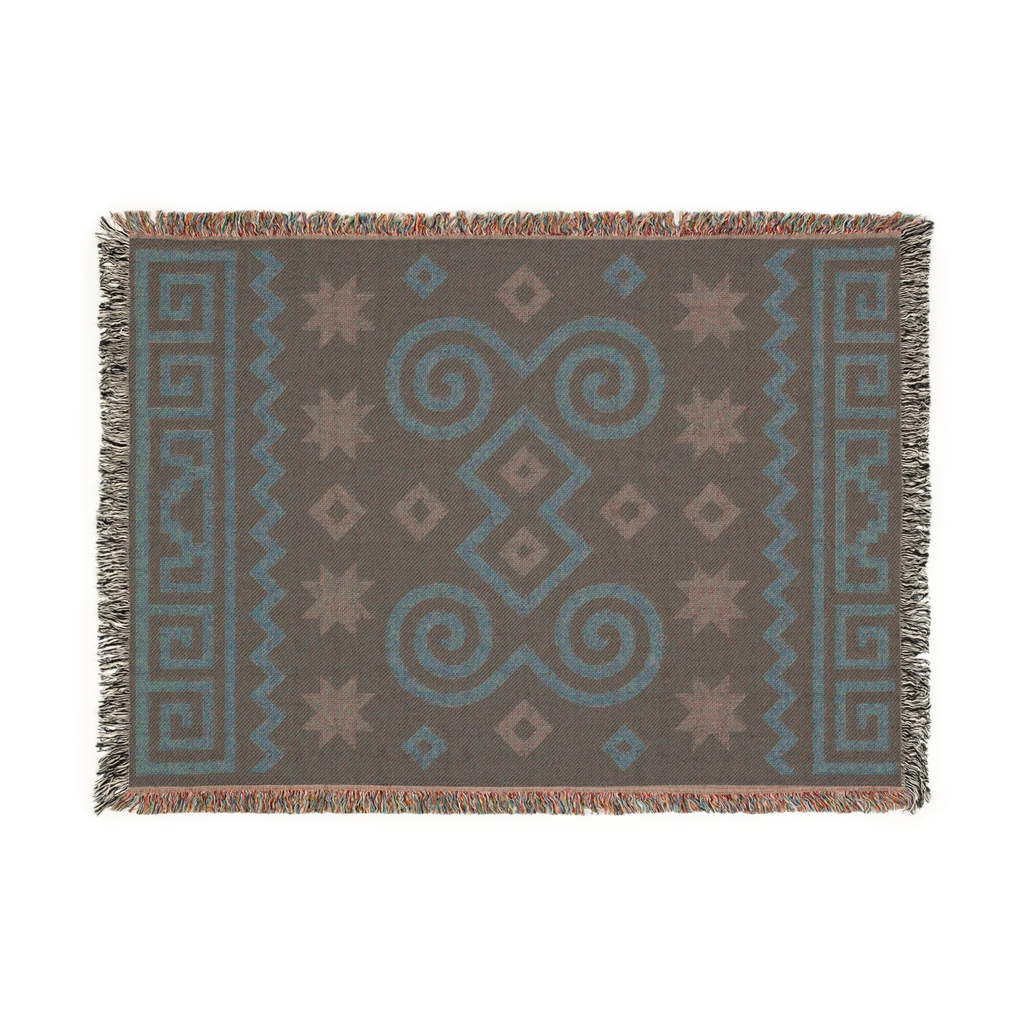 Black, Terracotta and Sage Boho Geometric Spiral Woven Throw Blanket - Illyrian Weave