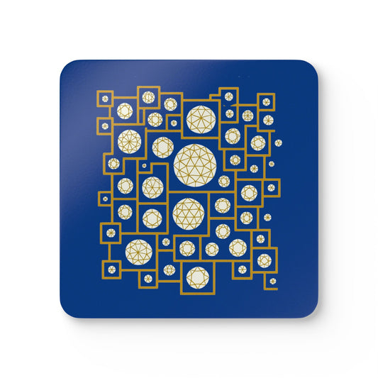 Geometric Heritage Coaster Set, Inspired by Plish-shaped domes of National Library of Kosovo - Royal Blue Edition