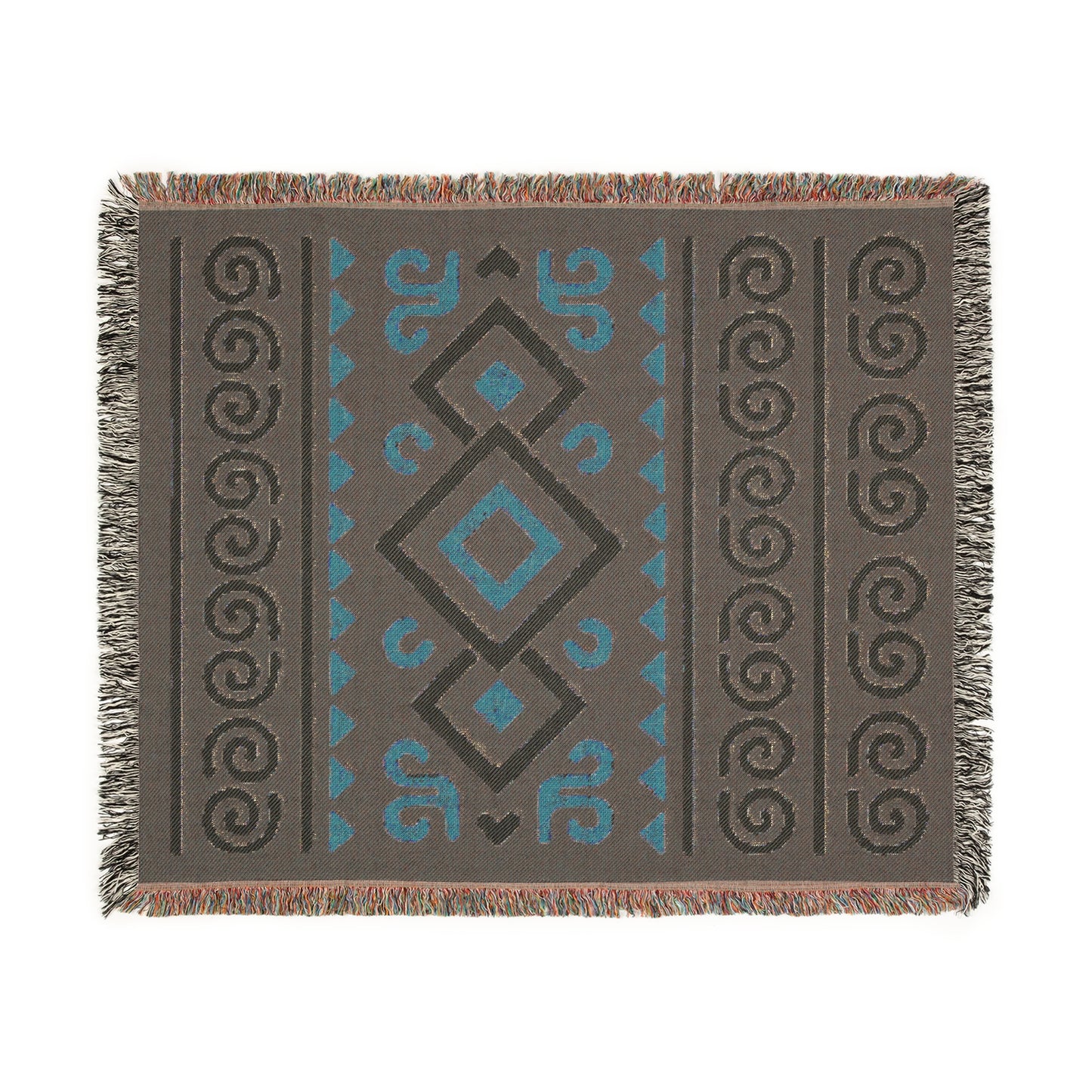 Navy, Gold and Cream Boho Diamond Spiral Woven Throw Blanket - Illyrian Weave