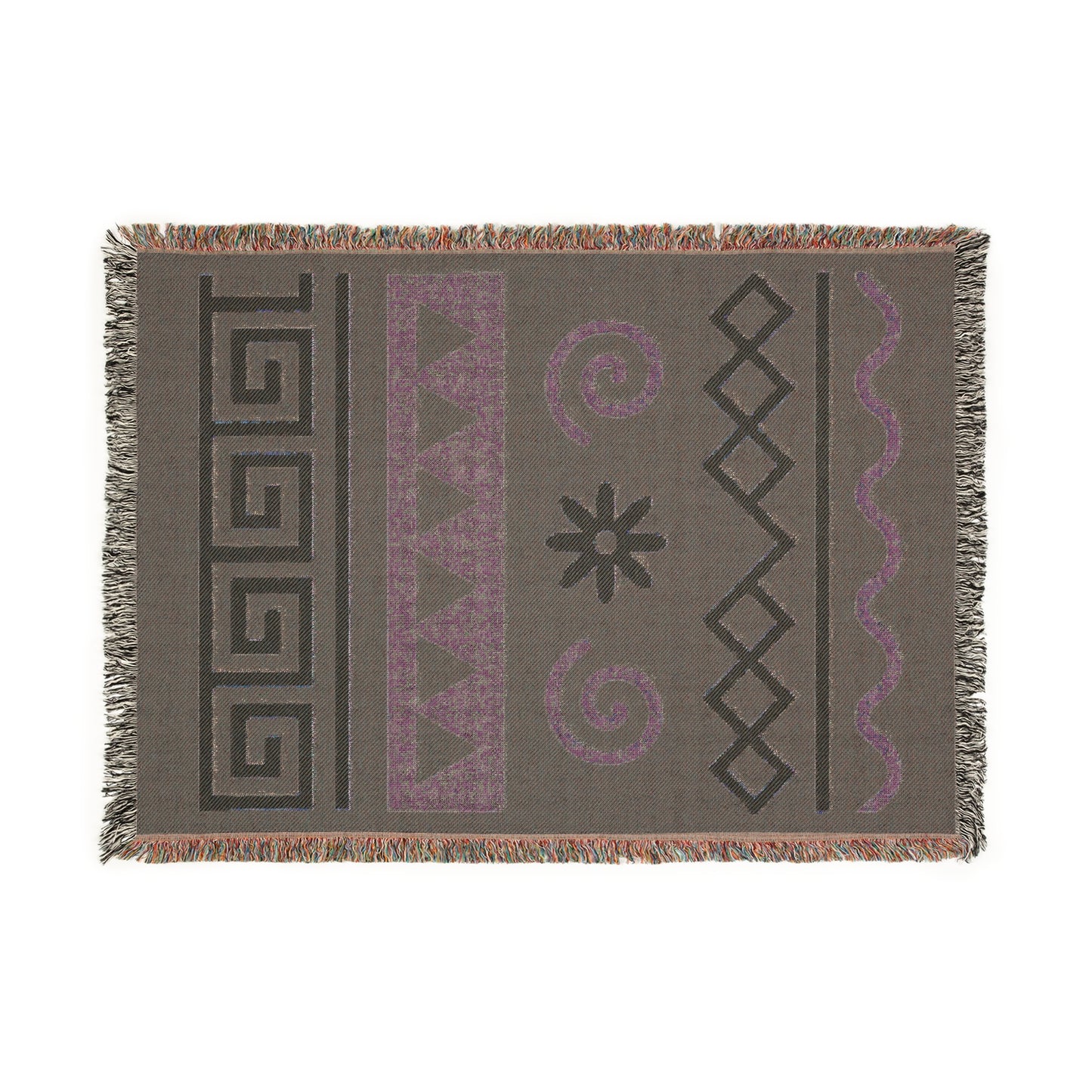 Sage Green & Soft Gold Boho Tribal Harmony Woven Throw Blanket - Illyrian Weave