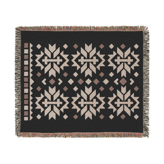 Taupe, Stone & Cream Boho Folk Cross Pattern Woven Throw Blanket - Illyrian Weave