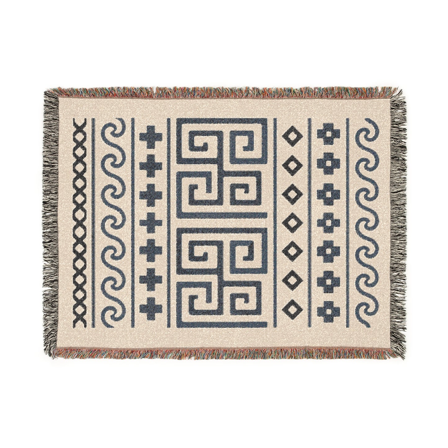 Illyrian Weave - Boho Labyrinth Waves Woven Throw Blanket in Charcoal & Sand