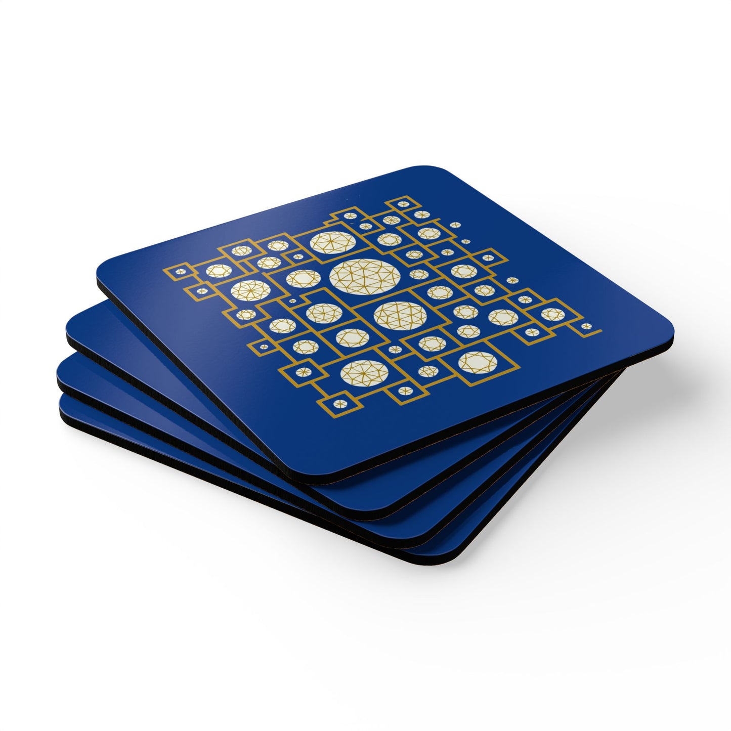 Geometric Heritage Coaster Set, Inspired by Plish-shaped domes of National Library of Kosovo - Royal Blue Edition
