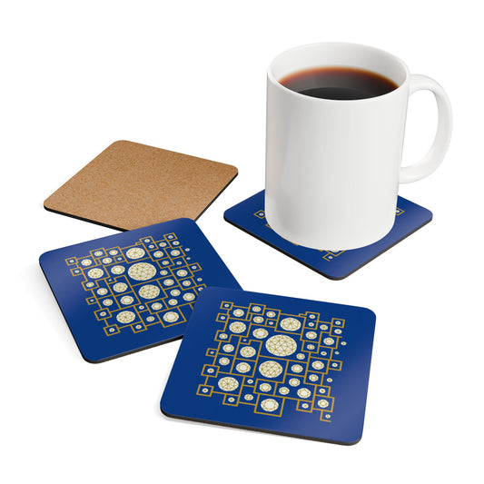 Geometric Heritage Coaster Set, Inspired by Plish-shaped domes of National Library of Kosovo - Royal Blue Edition