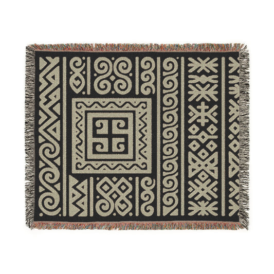 Taupe & Black Illyrian Symbol Woven Throw Blanket - Illyrian Wave