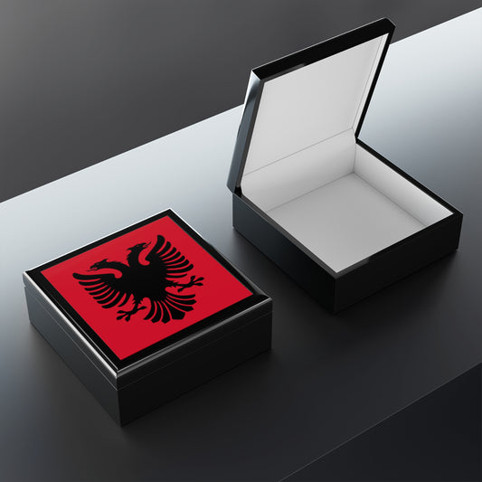 Albanian Eagle Jewelry Box, Keepsake Organizer, Unique Gift, Home Decor, Red and Black Design, Cultural Heritage, size 6" x 6" (15cm x 15cm)