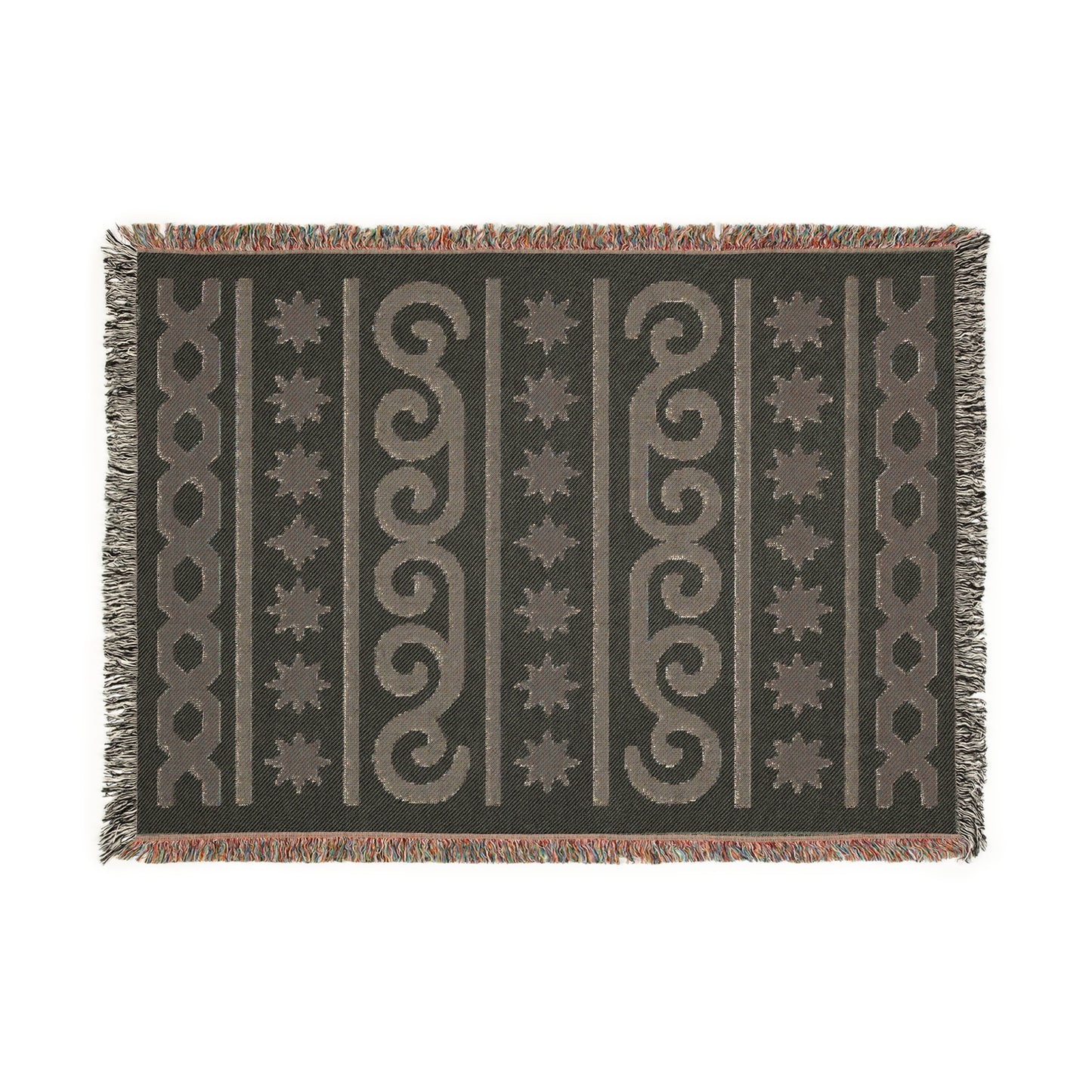 Cream & Charcoal Boho Star and Wave Woven Throw Blanket - Illyrian Weave
