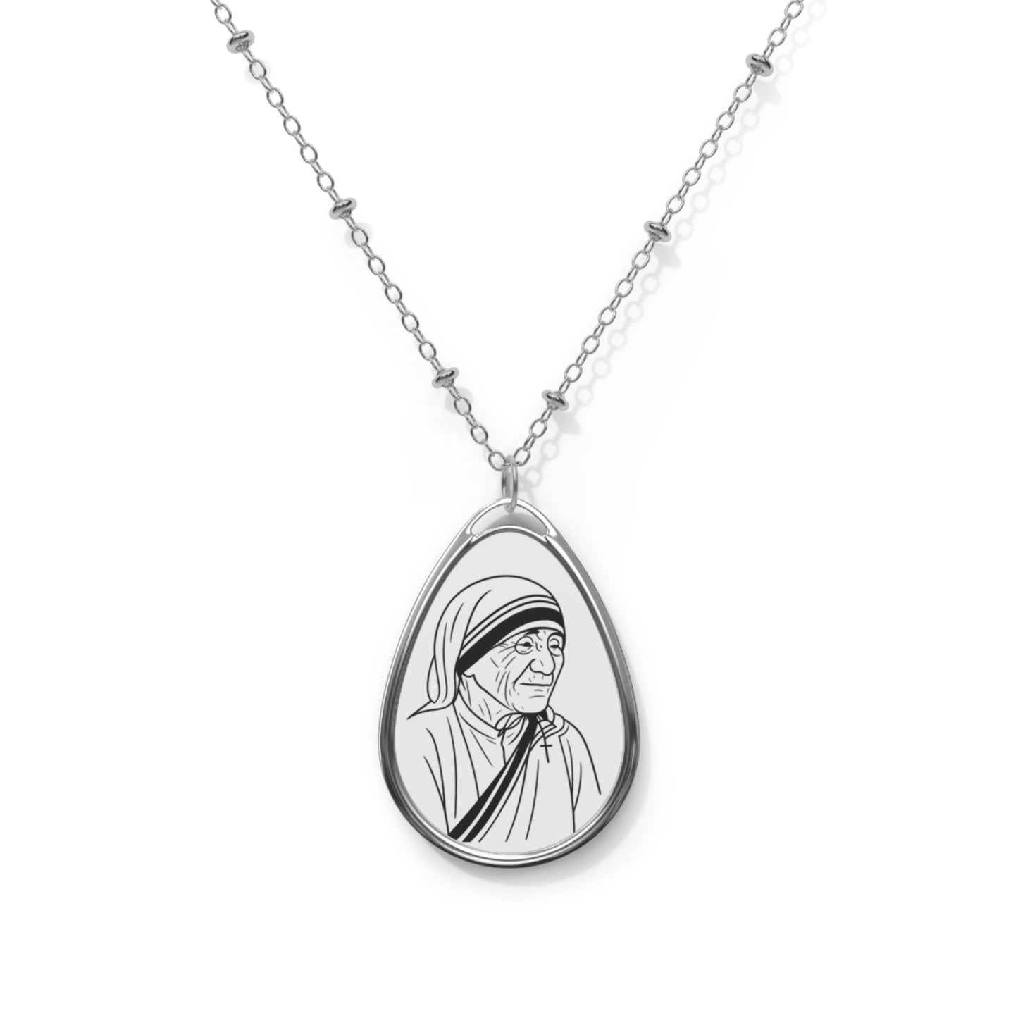 Mother Teresa Oval Necklace, Zinc Alloy Pendant, Inspirational Necklace