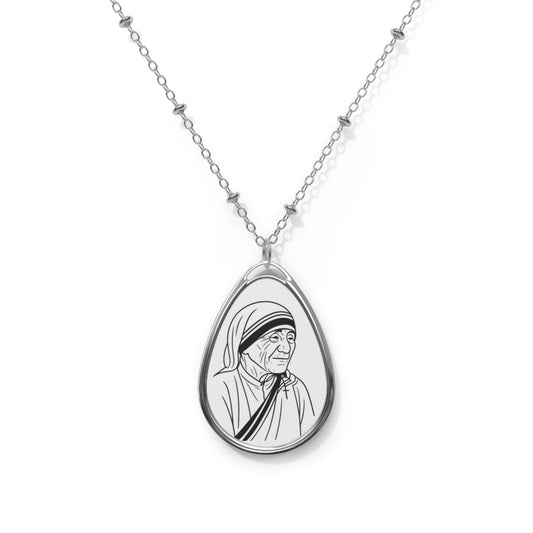 Mother Teresa Oval Necklace, Zinc Alloy Pendant, Inspirational Necklace