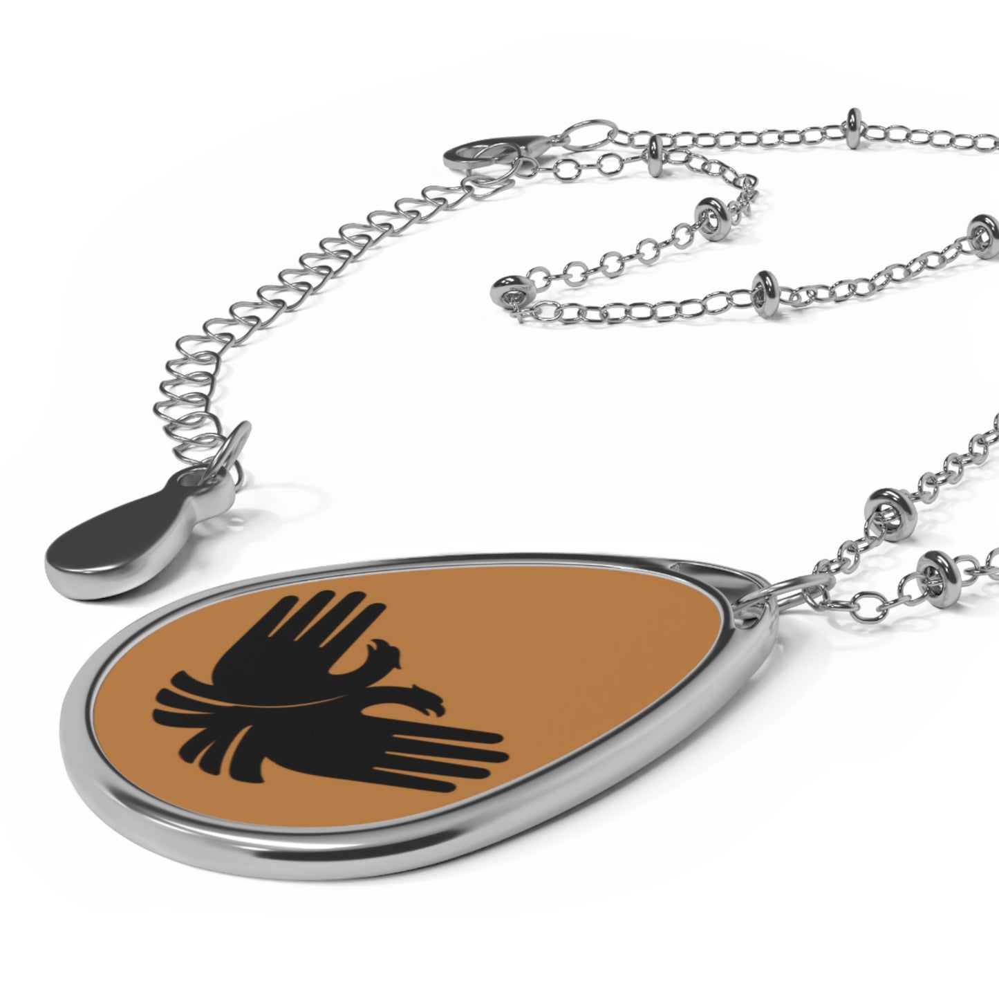 Oval Necklace, Light brown, Albanian Heritage Pendant Jewelry Gift, Patriotic Necklace, Eagle Gesture