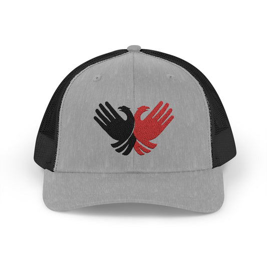Albanian Pride Trucker Hat - Crossed Hands Double-Headed Eagle Design