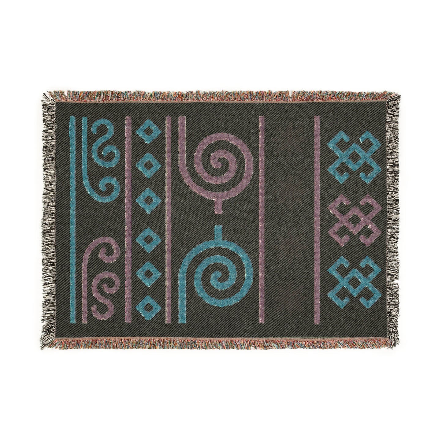 Sage, Terracotta & Gold Boho Tribal Symbol Woven Throw Blanket - Illyrian Weave