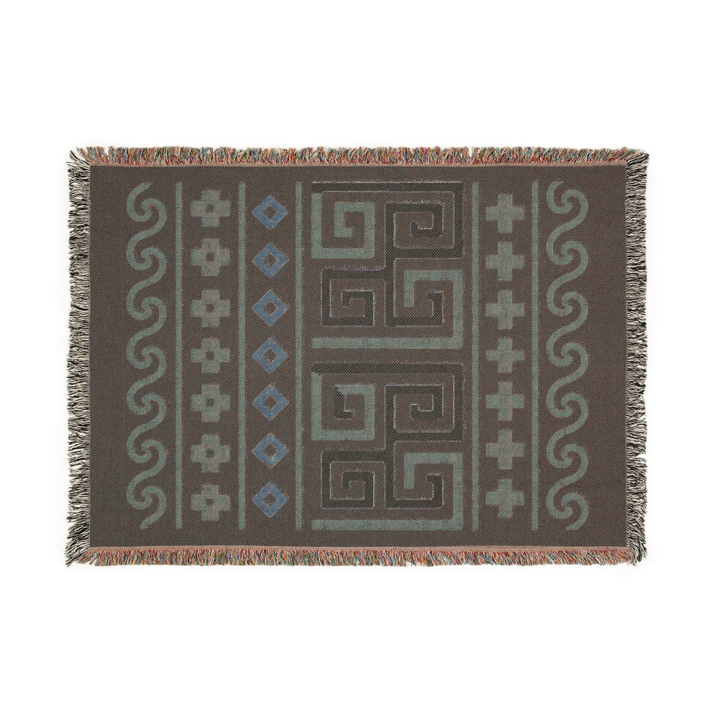 Illyrian Boho Weave - Night Labyrinth Woven Throw Blanket in Sand, Taupe & Onyx