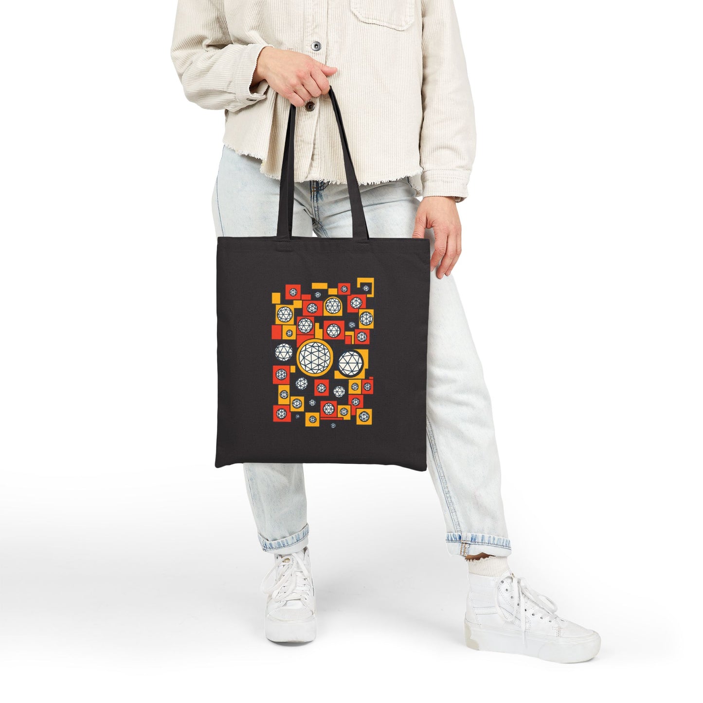 Colorful Geometric Cotton Canvas Tote Bag, Eco-Friendly Shopping Bag