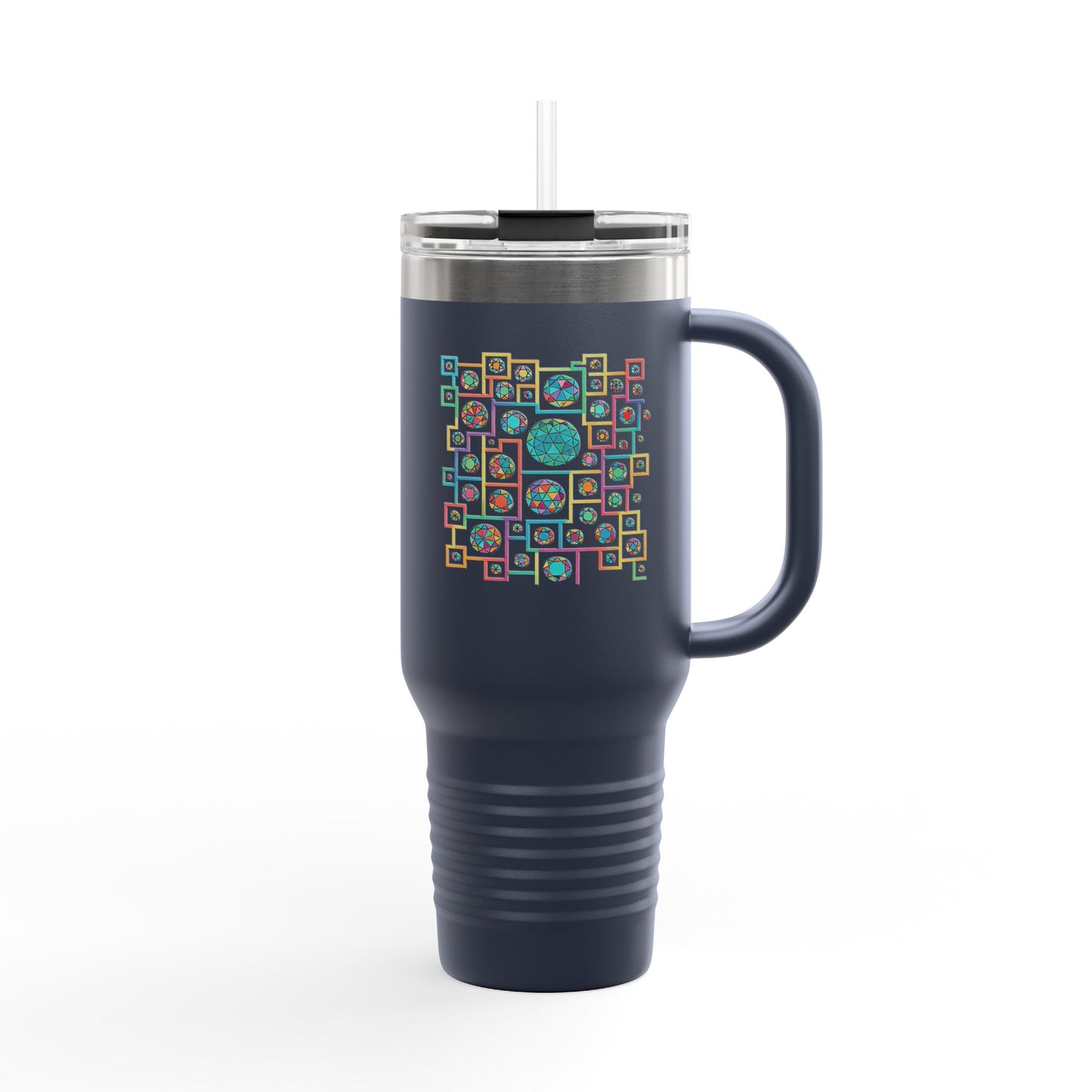 Geometric Heritage Insulated Travel Mug - Minimalist Black & White Edition