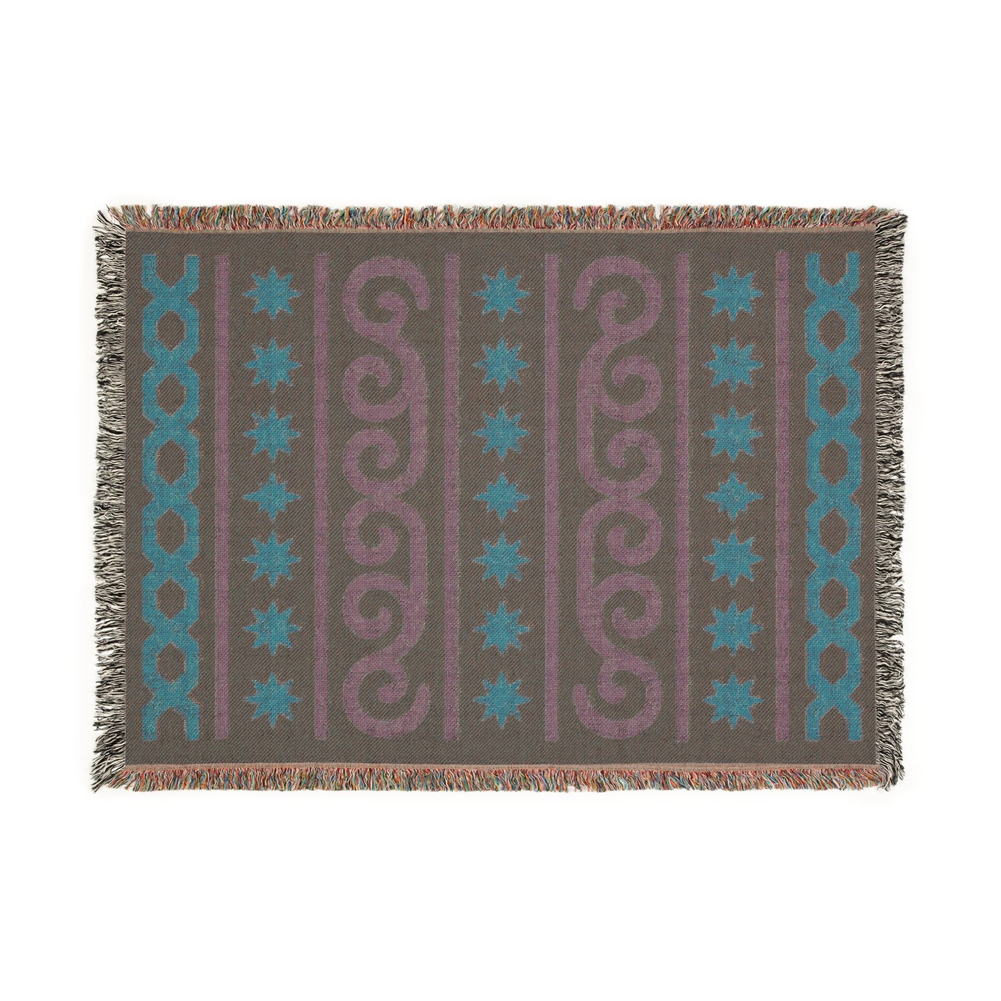 Black, Sage and Terracotta Boho Star & Wave Woven Throw Blanket - Illyrian Weave