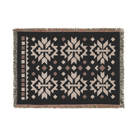 Taupe, Stone & Cream Boho Folk Cross Pattern Woven Throw Blanket - Illyrian Weave
