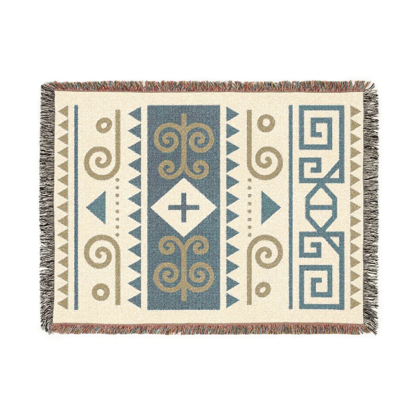 Azure Sky & Sand Tribal Woven Throw Blanket - Illyrian Wave
