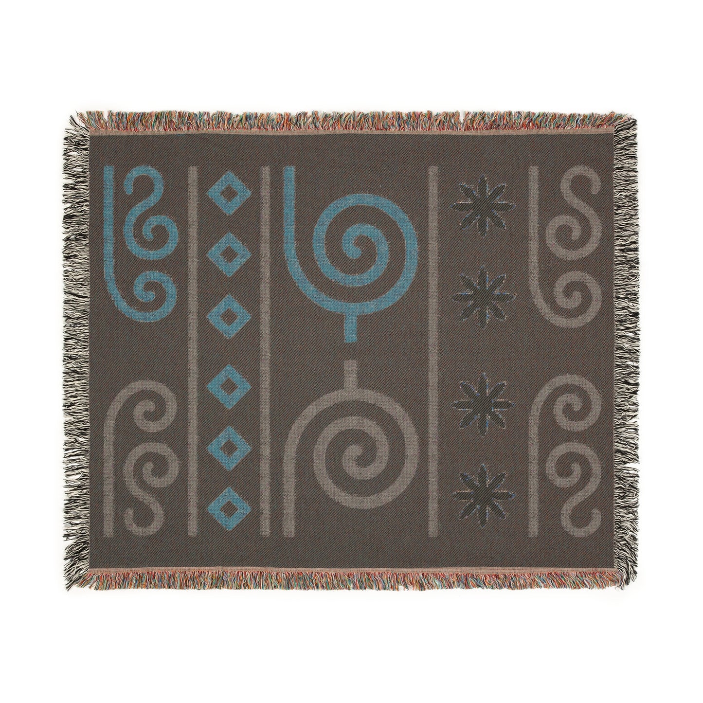 Black, Sage and Terracotta Boho Spiral & Diamond Woven Throw Blanket - Illyrian Weave