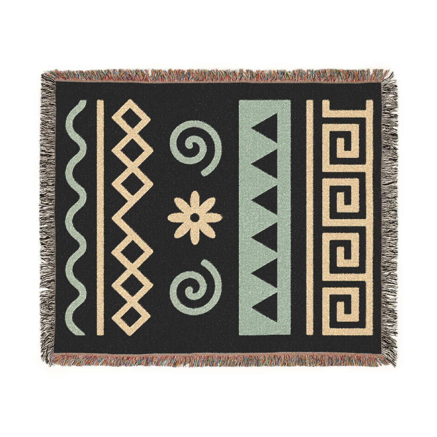 Taupe and Cream Boho Spiral Harmony Woven Throw Blanket - Illyrian Weave