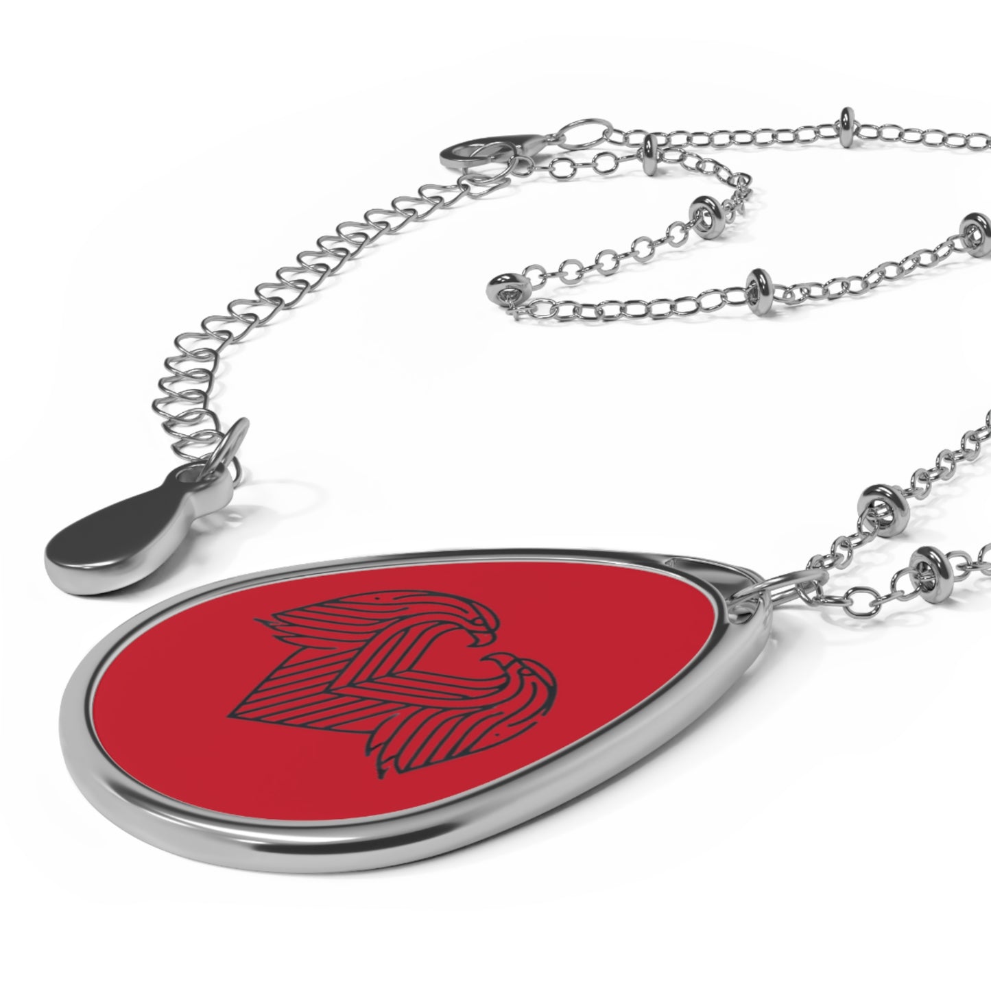 Red Oval Necklace with Heart Design of Eagles, Anniversary Gift, Unique Keepsake, Boho Style