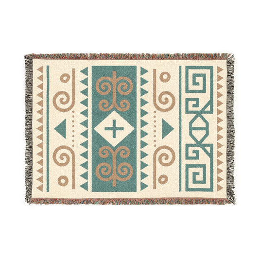 Sage & Sand Tribal Woven Throw Blanket - Illyrian Wave