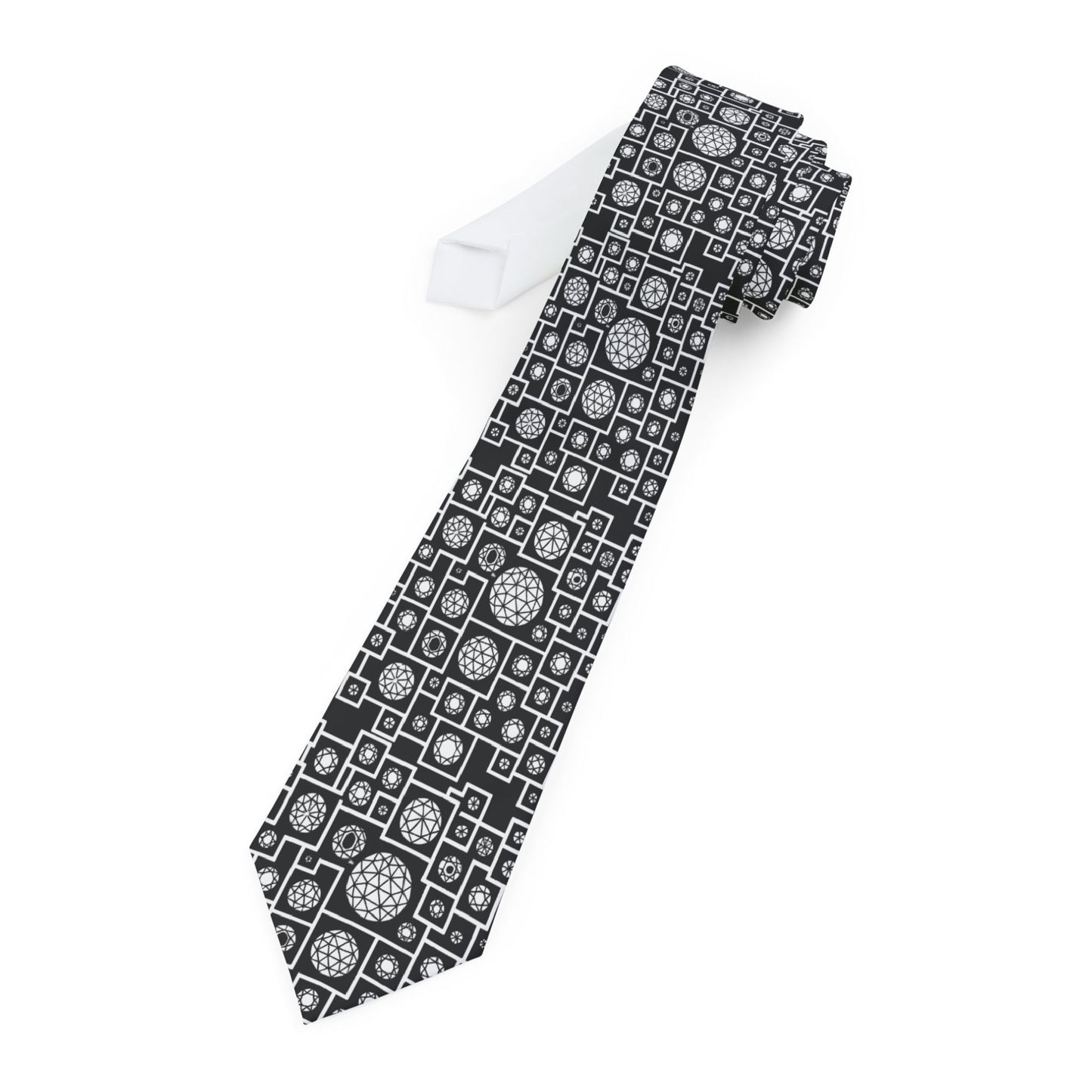 Geometric Heritage Necktie Plis Dome Pattern - Black and White