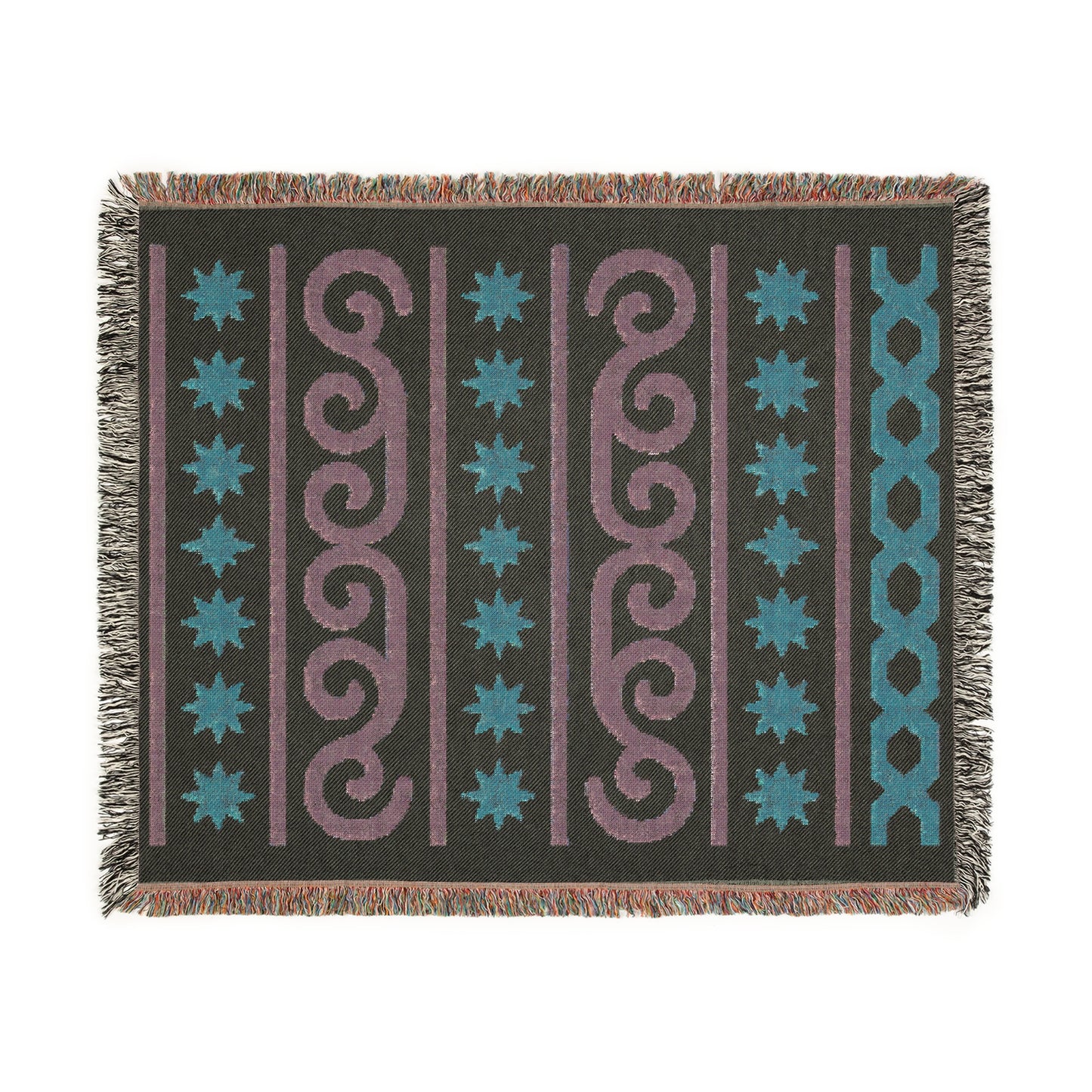 Cream, Sage and Terracotta Boho Star & Wave Woven Throw Blanket - Illyrian Weave