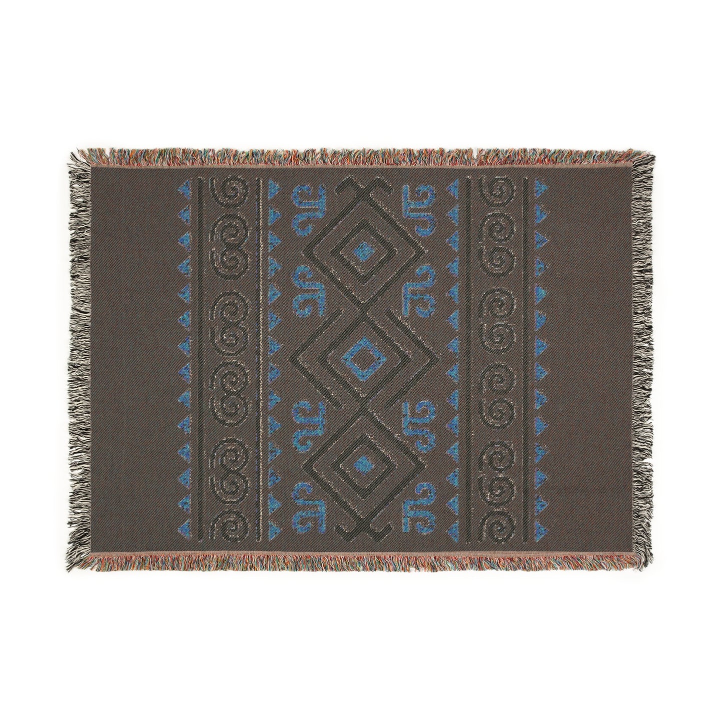 Black, Gold & Cream Boho Tribal Diamond Woven Throw Blanket - Illyrian Weave