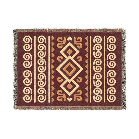 Burgundy, Gold & Cream Boho Diamond Spiral Woven Throw Blanket - Illyrian Weave